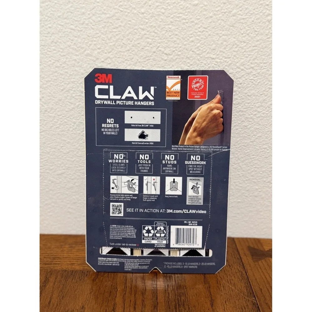 3M Claw Drywall Picture Hangers, 8 Hangers, 15 (3) & 25 (3) & 45 (2) Pounds